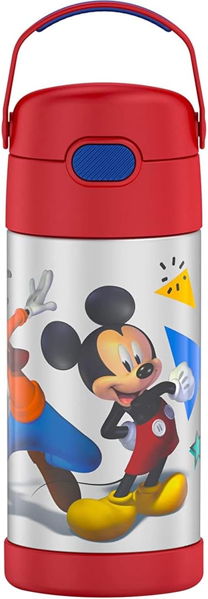 THERMOS FUNTAINER Water Bottle with Straw - 12 Ounce - Kids Stainless Steel Vacuum Insulated Water Bottle with Lid,Mickey Mouse,(Pack of 6)
