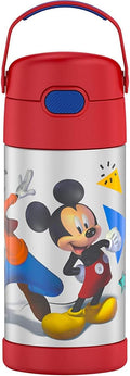THERMOS FUNTAINER Water Bottle with Straw - 12 Ounce - Kids Stainless Steel Vacuum Insulated Water Bottle with Lid,Mickey Mouse,(Pack of 6)