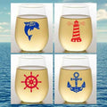 Set of 4 Shatterproof Designer 16 oz Plastic Wine Glasses MADE in the USA (NAUTICAL)