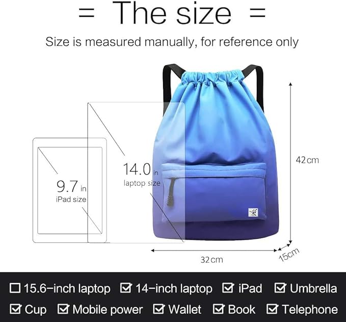 Waterproof Drawstring Bag, Gym Bag Sackpack Sports Beach Backpack for Men Women