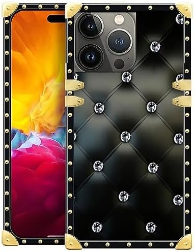 Compatible with iPhone 15 Pro Max Case, Shiny Black Sofa Crystal Luxury Golden Decoration for Girl Women Soft TPU Shockproof Protective Hard PC Back for iPhone 15 Pro Max