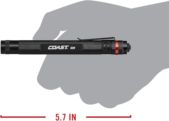 COAST® G20 Inspection Beam LED Penlight with Adjustable Pocket Clip and Consistent Edge-To-Edge Brightness, Orange, 54 lumens