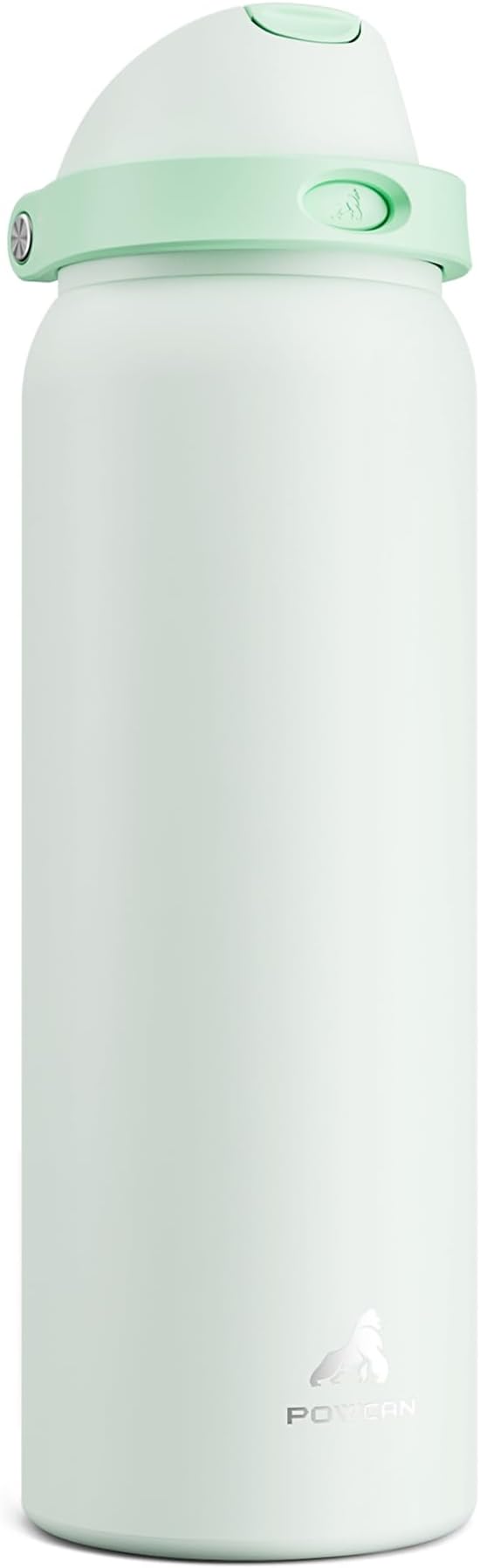 POWCAN 40 oz Metal Water Bottle with Straw for School: One-hand Push Button Lid, Leakproof, Keep Cold 24Hrs, BPA-Free, Insulated Stainless Steel Flask for College, Sports, Gym, Workouts (Mint Green)