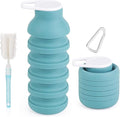 Collapsible Silicone Water Bottle – Foldable Travel Water Bottle Leakproof, BPA Free, Portable & Space-Saving – Perfect for Gym, Hiking,Travel(carabiner and cleaning brush),Light green