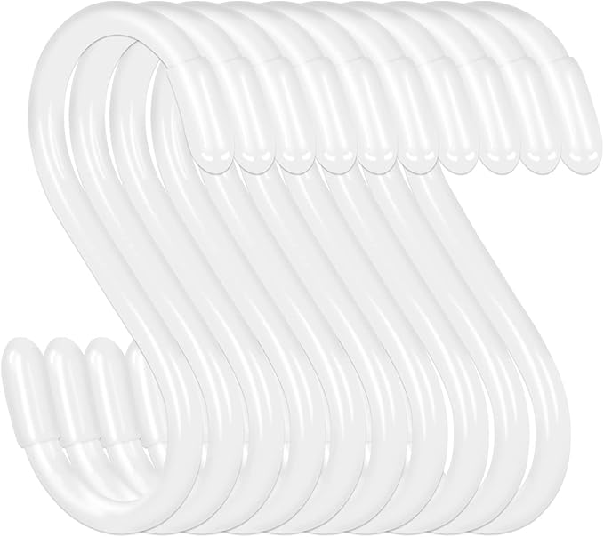 DINGEE 20 Pack Vinyl Coated S Hooks for Hanging,Heavy Duty S Hook for Hanging Plants,Non Slip 3 Inch Closet S Hooks,Steel Metal White Vinyl Coated Small Hook for Jeans Pots and Pans Coffee Cups