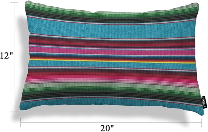 EKOBLA Decorative Lumber Cushion Case Mexican Stripes Pattern Ethnic Cinco De Mayo Rainbow Color Striped Home Decorative Waist Lumber Cotton Linen Pillowcases Oblong Rectangle Case