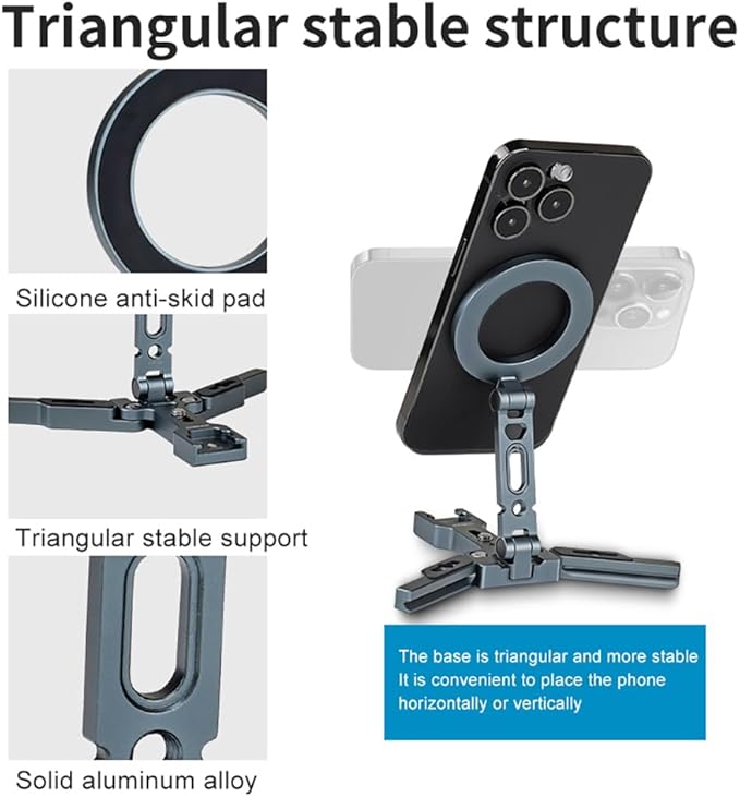 Magnetic Pocket Tripod for MagSafe, Foldable Cell Phone Desk Stand Compatible with iPhone 16/15/14/13/12 Series, Mini Phone Tripod Mount Handle Stand Travel All in One