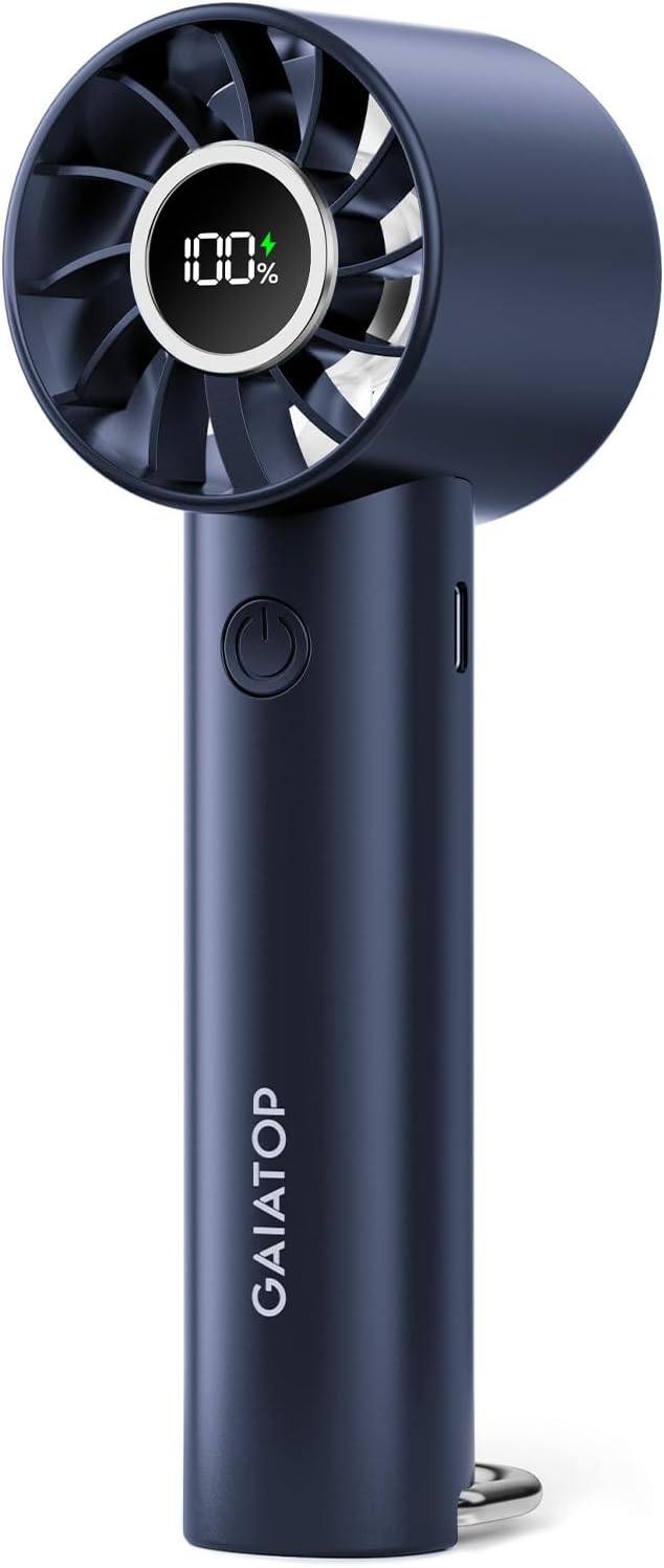 Gaiatop Portable Mini Fan, 3 Speed Handheld Fans with Power Display Flashlight, USB Rechargeable Battery, Lightweight Personal Cooling for Women Men Indoor Outdoor Travel Navy Blue