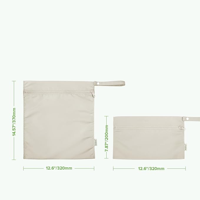 haakaa Water Resistant Wet Bags for Baby Wet Dry Bags for Cloth Diaper, Reusable Wet Bags for Baby Items, Swimsuit & Travel, 2pcs, Beige
