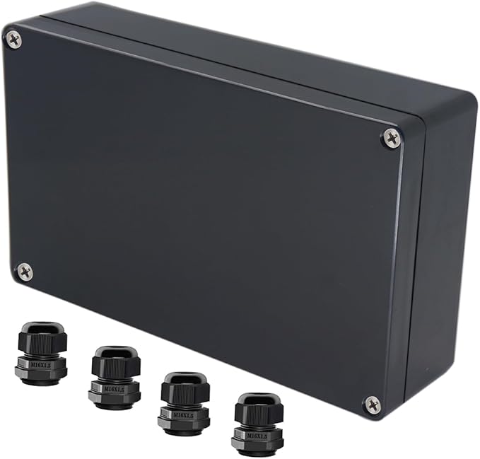 Project Box ABS Black Electrical Boxes IP65 Outdoor Waterproof Box Electronic Junction Box Power Enclosure with Cable Glands for DIY Project 7.87 x 4.72 x 2.2 inch (200x120x56mm)