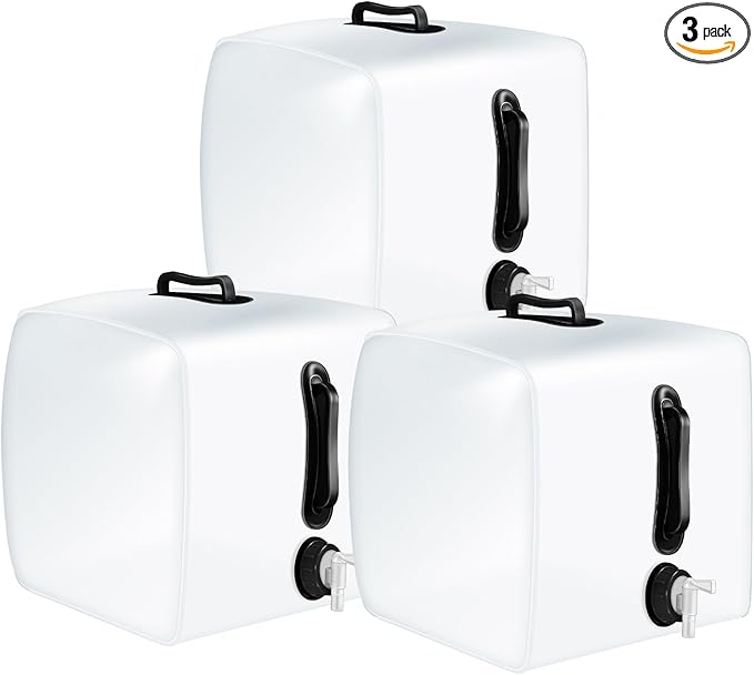 Reallnaive 3 Pcs Collapsible Water Container with Spigot, Foldable Camping Water Container Portable Camping Storage Carrier Jug for Outdoors Hiking Emergency Kit Backpack (5.3 Gallon,Black)
