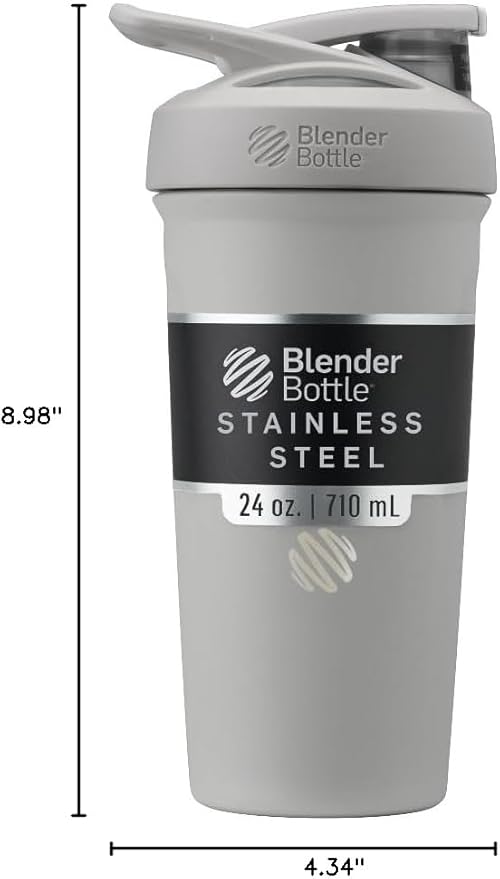 BlenderBottle Sport Insulated Stainless Steel Shaker Bottle with Wire Whisk, 24-Ounce, Grey – Protein Shakes & Hydration for Athletes & Fitness Enthusiasts, Easy Mixing, Keeps Drinks Cold, Lockable Lid | Insulated, Water Bottle, Wire Whisk