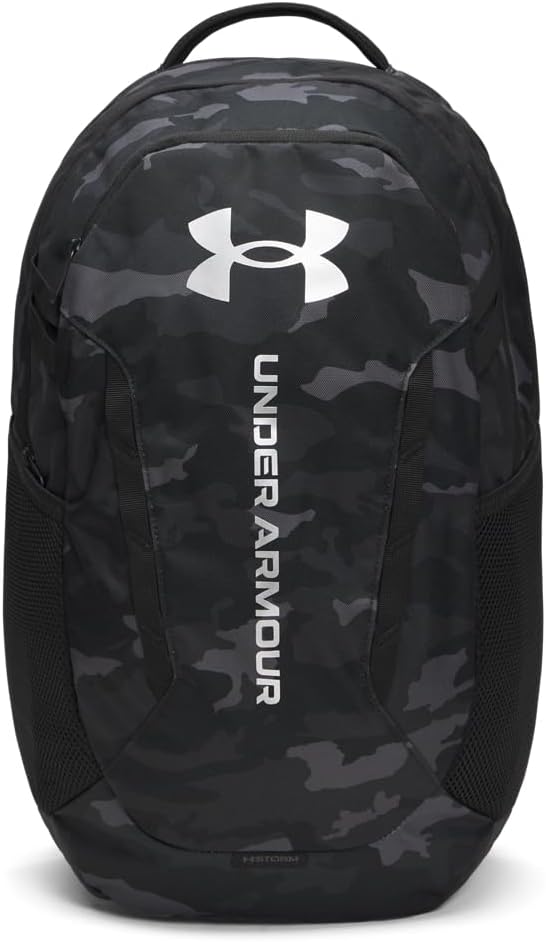 Under Armour Unisex Hustle 6.0 Backpack, (007) Black/Black/Metallic Silver, One Size Fits Most