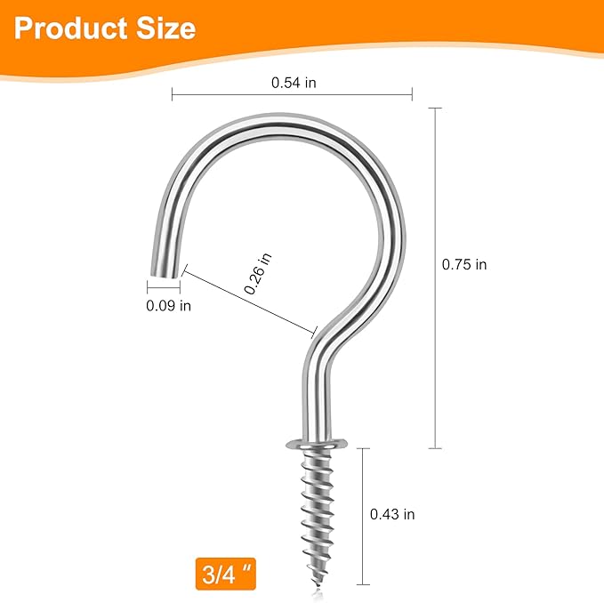 Cup Screw Hooks,3/4 inch Metal Screw in Ceiling Hooks,160 Pack Metal Plant Hanger Hook, Wind Chimes Hook Kitchen Cup Hooks Great for Hanging Indoor & Outdoor Use(Silver)