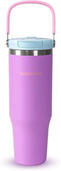 40 oz Insulated Stainless Steel Bottle with 2-in-1 Straw and Spout Lid, Water Bottle with Carry Handle Keep Cold 24H, Leak-Proof, Fits in Car Cup Holder, Travel, and School（Purple）