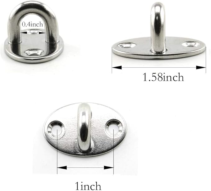 heyous 2 Set M6 Suspension Ceiling Wall Mount U Hook Anchor Hanger Stainless Steel Heavy Duty Multi Purpose Hammock Swing Ceiling Hook Olivary Base Plate with Snap Hook