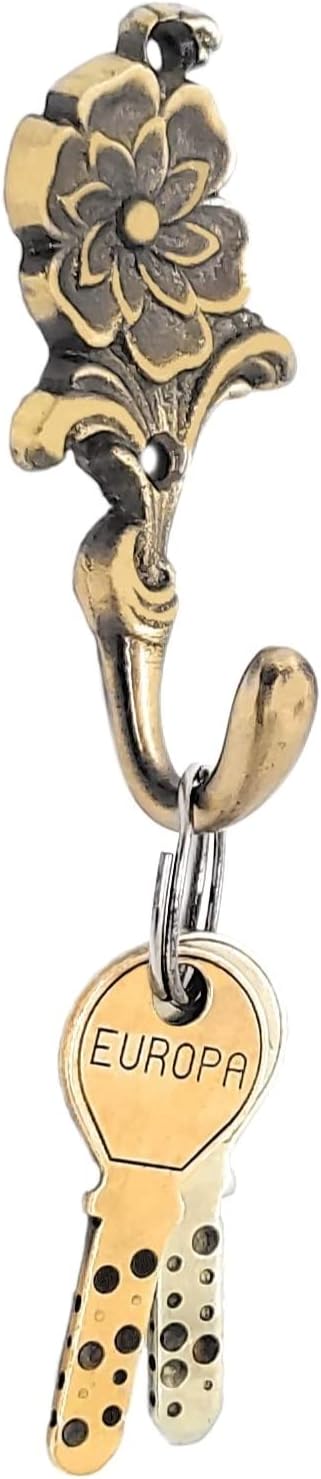 FAPBADRI Multipurpose Hooks, Used to Hang Clothes, Bags, Coats, Curtain Hold Backs, Keys, Colour - Antique Gold, Material - Brass, Flower Design, Screws and Wallplugs Included, Pack of 2 Pieces