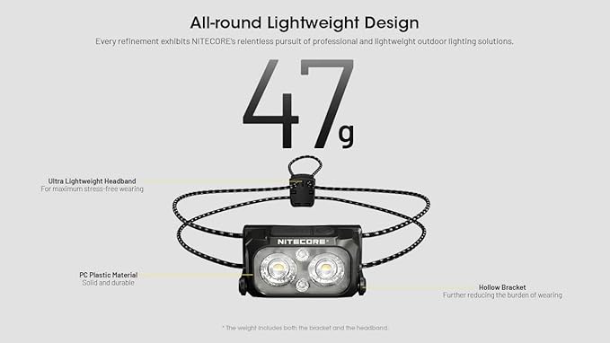 Nitecore NU25 MCT UL 400 Lumen Ultralight USB-C Rechargeble Outdoor Headlamp with Multiple Color Temperatures Warm Natural, Cold Lights and Red Light (Elastic Cord, Black)