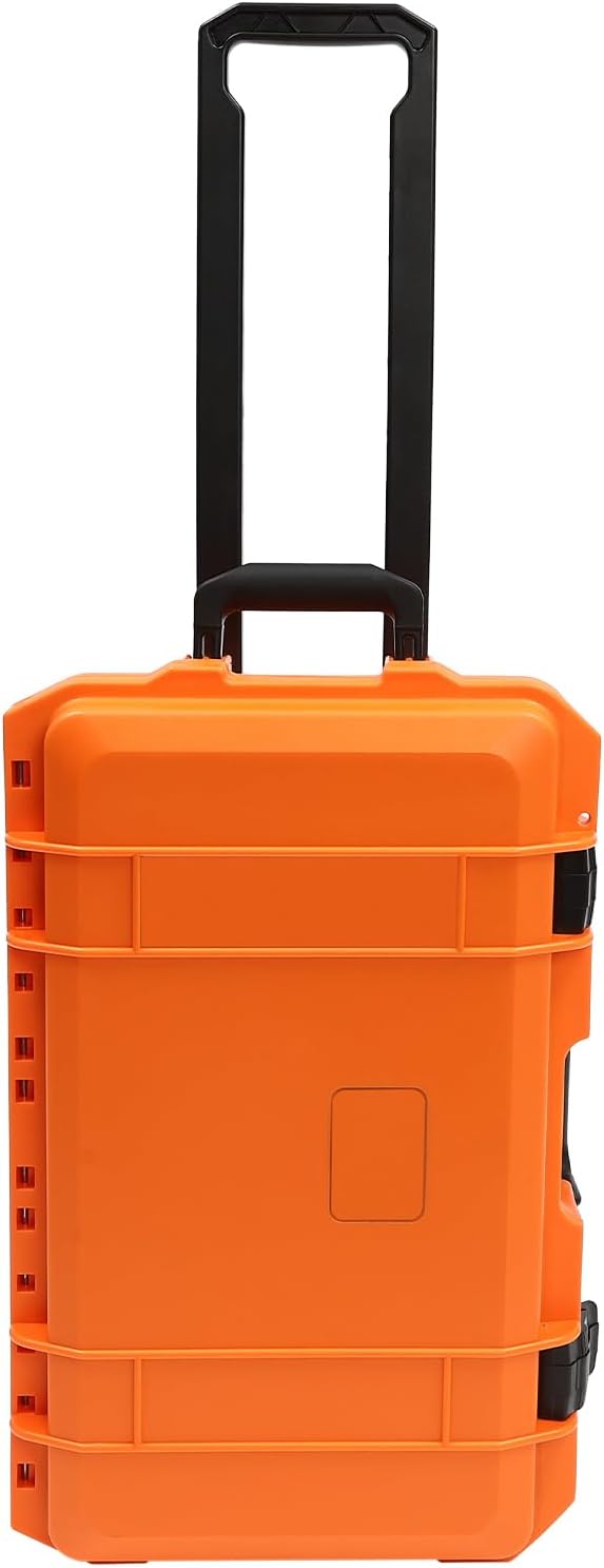 22" Weatherproof Hard Case Rolling Waterproof Case Dry Box with Foam Protective Cases Shockproof Hard Travel Cases For Cameras Lenses Electronic Equipment (Orange)