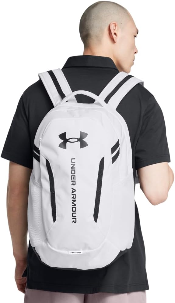 Under Armour Unisex-Adult Hustle 6.0 Backpack, (100) White/White/Black, One Size Fits Most