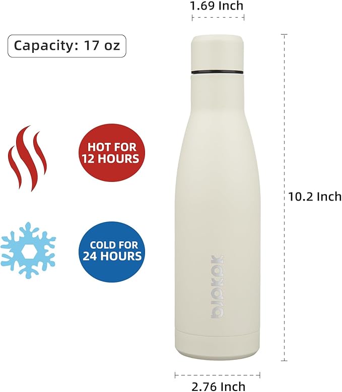 BJPKPK 17oz Insulated Water Bottles Stainless Steel Sports Water Bottles Keep Cold and Hot for Travel Dishwasher Safe,Beige