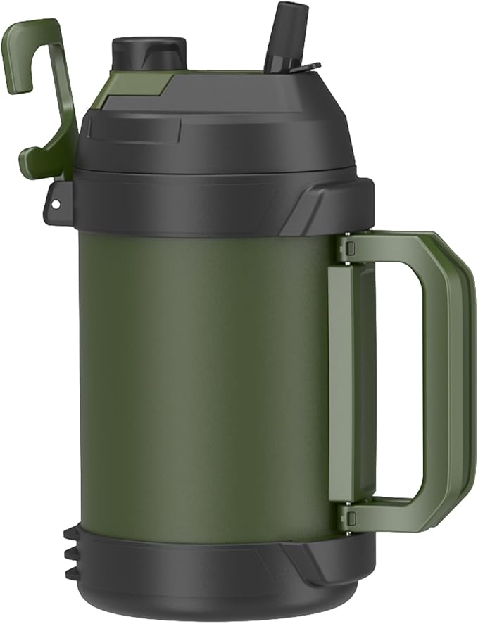 Zukro 1 Gallon Water Jug, One Gallon Large Triple Wall Insulated Metal Jug With Straw and Spout, No Sweat 128 oz Stainless Steel Sport Water Bottle Keeps Cold 48 Hours for Outdoors, Green