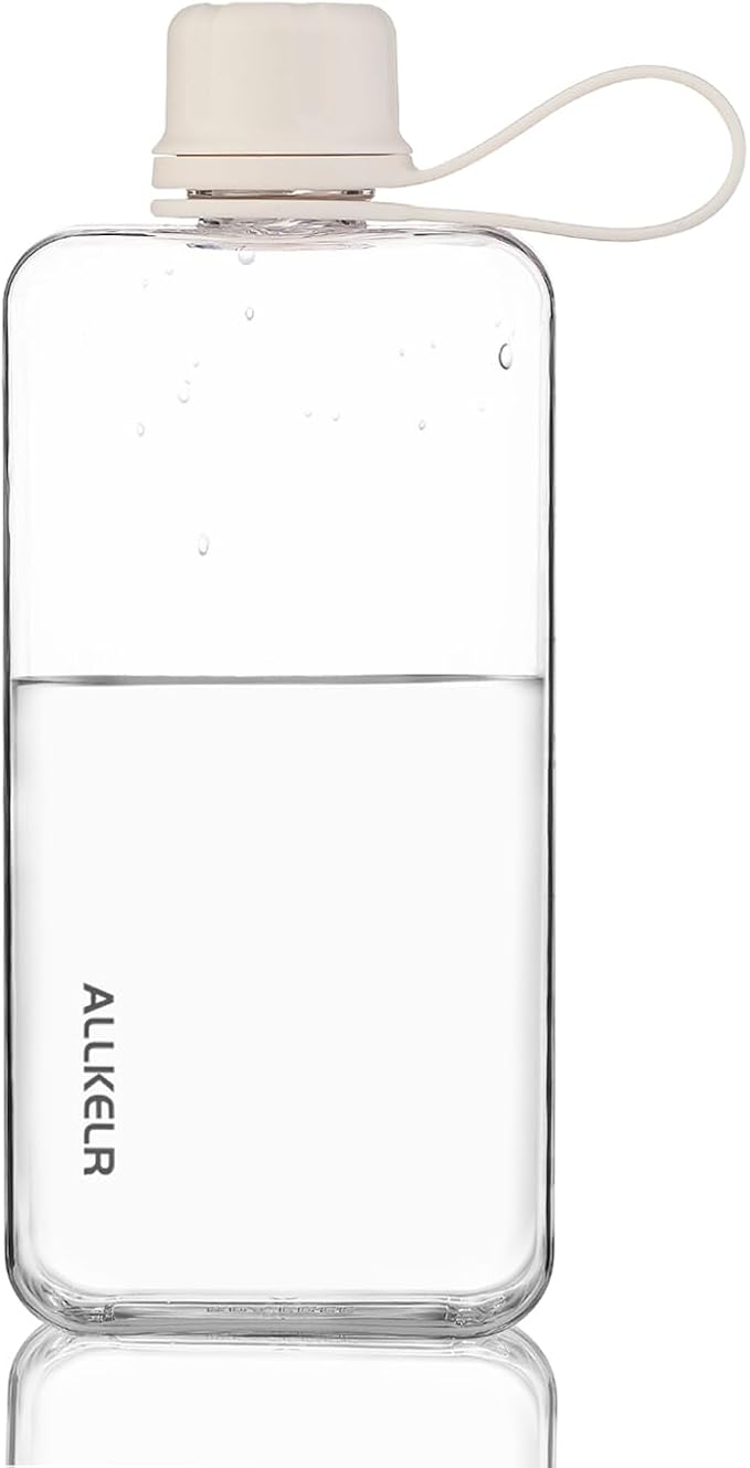 Portable Flat Water Bottle,BPA Free Reusable Tritan Plastic Travel Water Bottle Cup,Lightweight Leakproof Slim Water Bottles Fits Purse,Backpacking,Hiking (White, 13.5 oz)