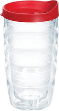Tervis Clear & Colorful Lidded Made in USA Double Walled Insulated Tumbler Travel Cup Keeps Drinks Cold & Hot, 10oz Wavy, Red Lid