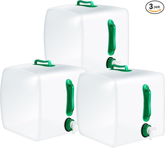 Reallnaive 3 Pack Collapsible Water Container with Spigot, Foldable Camping Water Container Portable Camping Storage Carrier Jug for Outdoors Hiking Emergency Kit Backpack (Green,5.3 Gallon)