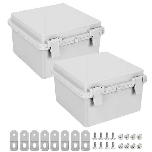Junction Box, ABS Plastic IP65 Waterproof Dustproof Universal Electrical Enclosure Hinged Shell Outdoor and Indoor Usage Project Box, 5.9"x 5.9"x 3.5"(150x150x90mm), 2 Pack