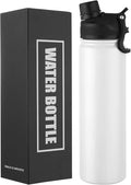 Insulated Water Bottle 24oz, Stainless Steel Double Wall Vacuum Sports Flask with 2-in-1 Straw & Chug Lid, BPA-Free, Leak Proof, Keeps Cold 24H for Travel Gym School