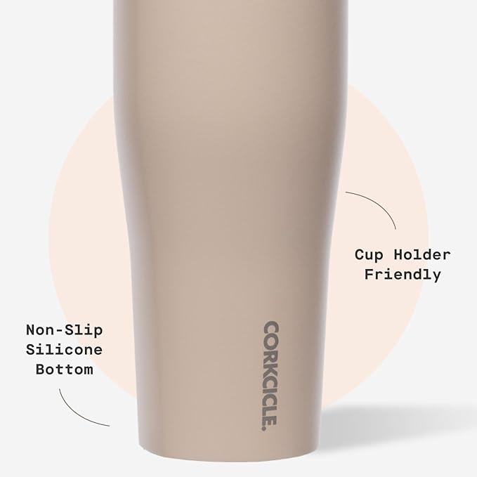 Corkcicle Go Cup XL - Leak-Proof Travel Tumbler - Triple Insulated Stainless Steel Water Bottle - Easy-Carry Handle - Summer Drinkware Gift - Keeps Drinks Ice Cold - 30 oz - Desert