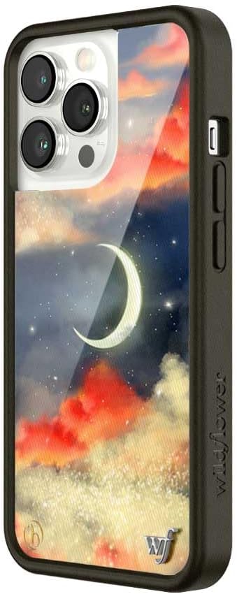 Wildflower Cases - Compatible with iPhone 13 Pro | Protective Black Bumper, 6.5ft Drop Test Certified, Women Owned Small Business | Moon Aesthetic Trendy | Collab - Orebella