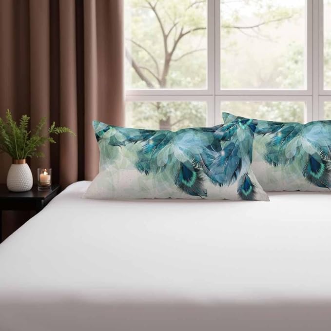 Peacock Feather 12 X 20 Pillow Covers Watercolor Gradient Blue Soft Halo Green Leaves Set of 2 Pillow Cases Rectangular Velvet Outdoor Pillowcases Decorative for Home Bed Sofa Couch Hotel