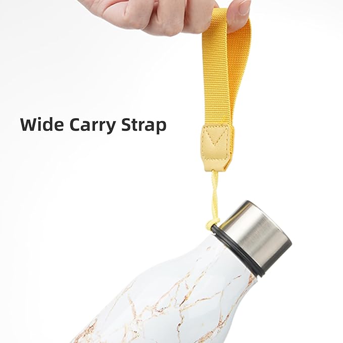 Konokyo Insulated Water Bottle with Strap,18 oz Double Wall Stainless Steel Vacuum Bottles Metal Water Flask,Marble Amber