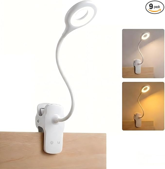Reading Light, 28 LEDs Rechargeable Clip on Lamp, 3 Color x 3 Brightness Clip On Light for Bed Headboard with Safety Switch, Eye Protection Book Light for Reading in Bed, Touch Control Table Desk Lamp