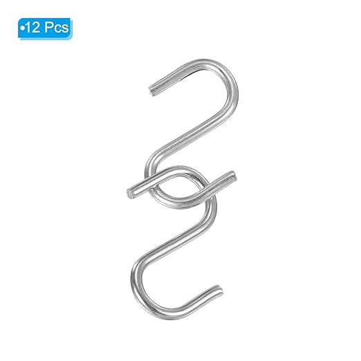 PATIKIL 1" S Shaped Hooks, 12 Pack Multipurpose S Hanging Hooks for Hanging Items in Your Home, Garage, Workshop, Silver Tone