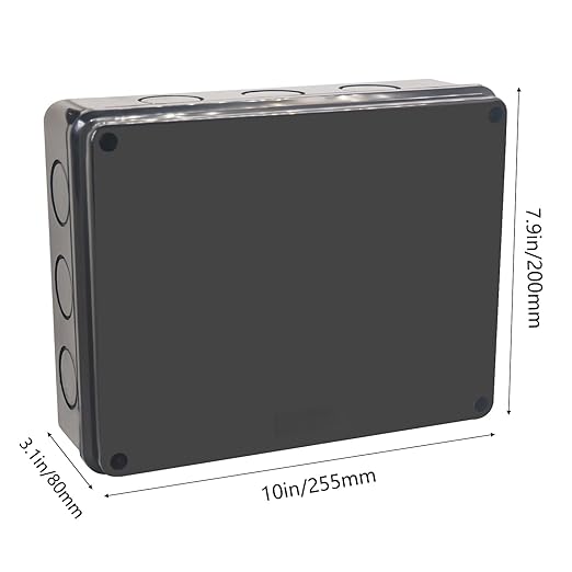 Junction Box, Reserved Holes Electrical Boxes Waterproof IP65 ABS Plastic Electrical Power Cord Enclosure Project Box Black 10 x 7.9 x 3.1 inch(255x200x80mm)