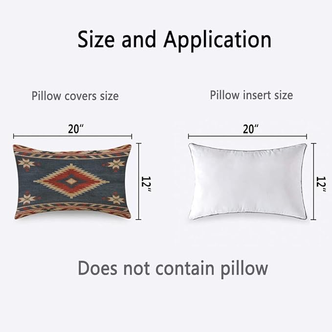 TKS MITLAN Southwest Diamond Blue Red Pillow Covers 12 x 20 Inch Indian Style on Blue Background Decorative Throw Pillow Covers Linen Cushion Case for Sofa Couch