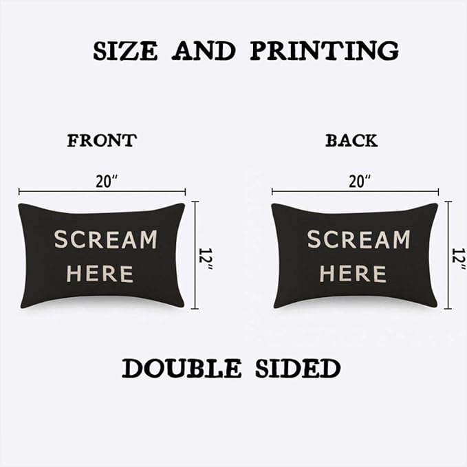 TKS MITLAN Scream Here Pillow Cover 12x20 inch Black White Phrase Pillows Decorative Throw Pillows Farmhouse Decor for Home Cushion Case