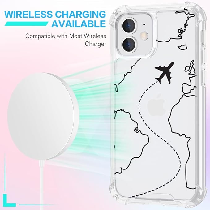 FANXI Minimalist Airplane Travel Map Phone Case Compatible with iPhone 11 (6.1 Inch) - Shockproof Clear Soft TPU Protective Cover with Airplane Design for Women Men and Girls