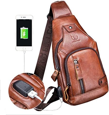 Hebetag Leather Sling Bag Hiking Daypack for Men Women Outdoor Travel Camping Fishing Crossbody Shoulder Chest Pack Backpack