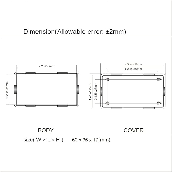 LeMotech Project Box 10 Pieces ABS Plastic Electrical Project Case Small Junction Box for Electronics Black 2.4 x 1.4 x 0.7 inch (60 x 36 x 17 mm)