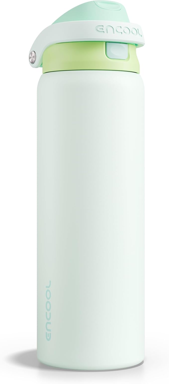 ENCOOL Leakproof Insulated Water Bottle with Straw Dual-Sip Water Bottle Bag-Safe Design for Work, Commute & Gym – Keeps Drinks Cold All Day, 32 oz, Lime White