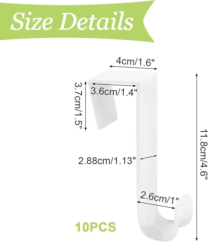 Over The Door Hooks, 10 Pcs Plastic Over The Door Hooks Hangers Durable Cabinet Door Hooks Organizer White Door Hooks for Bathroom, Bedroom, Kitchen (White)