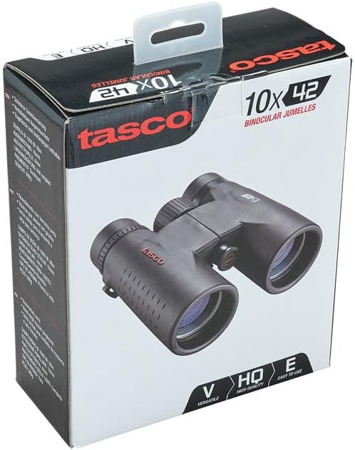 Tasco ES10X42 Essentials Binoculars, 10x42mm, Roof Prism Mc, Black