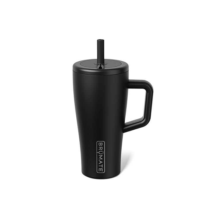 BrüMate Era 20 oz Tumbler with Handle and Straw | 100% Leakproof Insulated Tumbler with Lid and Straw | Made of Stainless Steel | Cup Holder Friendly Base | 20oz (Matte Black)