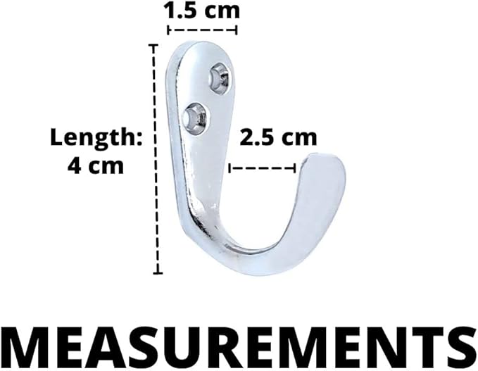 FAPBADRI Multipurpose Hooks, Used to Hang Clothes, Bags, Coats, Curtain Hold Backs, Keys, Silver Colour, Material - White Metal, Screws and Wallplugs Included, Pack of 2 Pieces