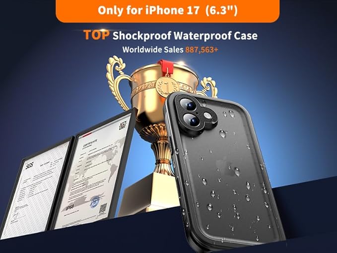 Cozycase TOP Waterproof Case for iPhone 17 - Military Heavy Duty 360 Shockproof Full Body with Screen Camera Protector Double IP68 Water Dust Drop Proof Hard Rugged Tough Bumper Front Back Slim Cover