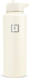 IRON °FLASK Camping & Hiking Hydration Flask with Straw, Wide Mouth Insulated Stainless Steel Sports Water Bottle - Cashmere Cream 40 oz - Straw (1 Lid)